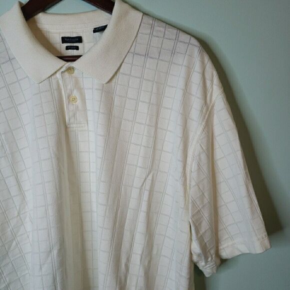 Van Heusen Studio Mens Polo Shirt Short Sleeve Big & Tall Off White Check XXL 2X - Picture 9 of 16